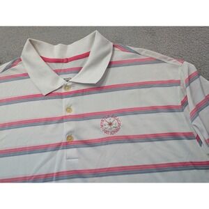 Nike Golf Polo Shirt Mens XL White Striped Tour Performance Short Sleeve Dri Fit